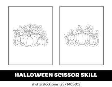 Halloween scissor skill for kids. Halloween scissor skill education coloring page for preschool kids..