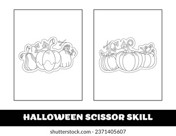 Halloween scissor skill for kids. Halloween scissor skill education coloring page for preschool kids..