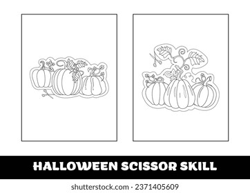 Halloween scissor skill for kids. Halloween scissor skill education coloring page for preschool kids..