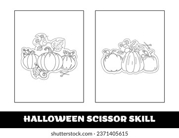 Halloween scissor skill for kids. Halloween scissor skill education coloring page for preschool kids..