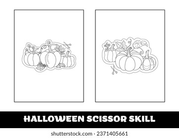 Halloween scissor skill for kids. Halloween scissor skill education coloring page for preschool kids..