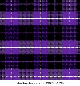 Halloween Scottish Plaid Checkered Pattern In Purple Black Tartan Plaid Background Vector Graphic For Skirt, Coat, Jacket, Autumn Flannel Shirt