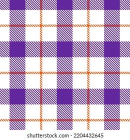Halloween Scottish Plaid Checkered Pattern In Purple Orange White Tartan Plaid Background Vector Graphic For Skirt, Coat, Jacket, Autumn Flannel Shirt