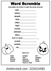 Halloween Scramble Activities for children, Primary school puzzle, Halloween activities for children