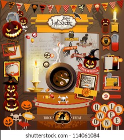 Elementos del libro de recortes de Halloween. Ilustración vectorial.