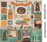 Halloween scrapbook set - decorative elements. Vector illustration.