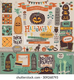 Halloween scrapbook set - decorative elements. Vector illustration.