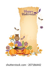 Halloween scroll vertical banner with elements in cartoon style