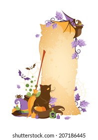 Halloween scroll vertical banner with elements in cartoon style