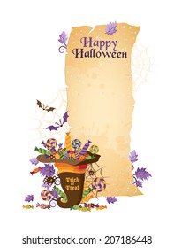 Halloween scroll vertical banner with elements in cartoon style