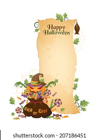 Halloween scroll vertical banner with elements in cartoon style