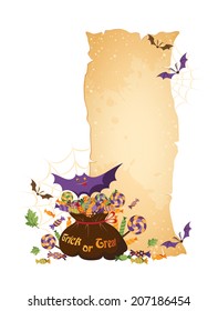 Halloween scroll vertical banner with elements in cartoon style