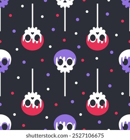 halloween scull lollipop seamless pattern, cartoon flat vector illustration