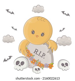 Halloween seahorse with cartoon skulls. Vector illustration of Halloween sea animal. Cute little illustration Halloween horse for kids, fairy tales, covers, baby shower, textile t-shirt, baby book.