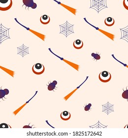 Halloween Seamles Pattern with cute, funny, sweet and creepy characters, perfect for gift wraps and covers, fabric
