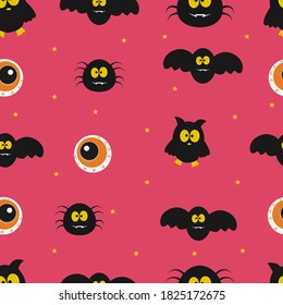 Halloween Seamles Pattern with cute, funny, sweet and creepy characters, perfect for gift wraps and covers, fabric