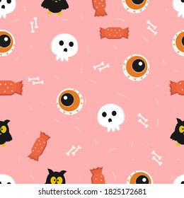 Halloween Seamles Pattern with cute, funny, sweet and creepy characters, perfect for gift wraps and covers, fabric
