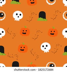 Halloween Seamles Pattern with cute, funny, sweet and creepy characters, perfect for gift wraps and covers, fabric