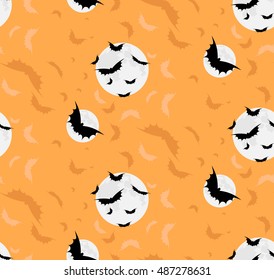 halloween seamless background with bats and moon. Holiday concept. Vector