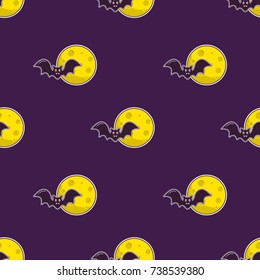 Halloween seamless background with bats and moon