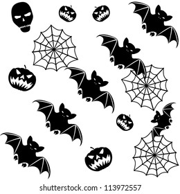 Halloween seamless background with bats on white