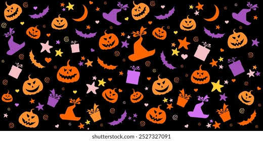 Halloween nahtloser Hintergrund mit Fledermäusen und Kürbis. Gut für textile Stoffgestaltung, Umschlagpapier, Website Tapeten, Textil, Tapete und Bekleidung. Vektorgrafik