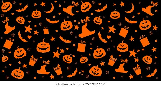 Halloween nahtloser Hintergrund mit Fledermäusen und Kürbis. Gut für textile Stoffgestaltung, Umschlagpapier, Website Tapeten, Textil, Tapete und Bekleidung. Vektorgrafik