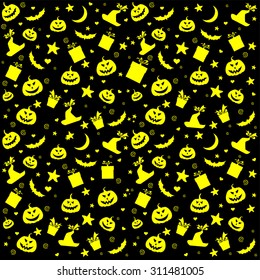 Halloween seamless background with bats and pumpkin. vector illustration