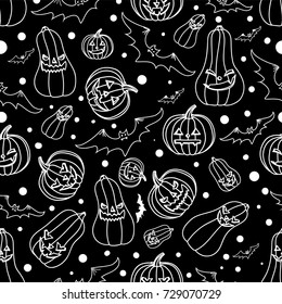 Halloween seamless background with bats, pumpkin, vector illustration