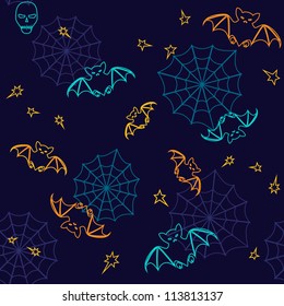 Halloween seamless background with bats and web