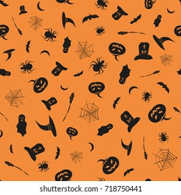 Halloween seamless background. Black and orange vector illustration