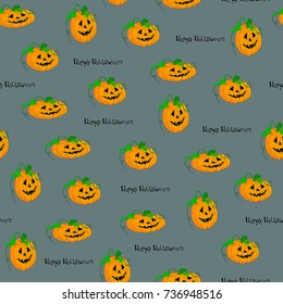 Halloween seamless background with different kind of pumpkins and text. Pattern can be used for creating packing, wrapper, greeting cards and more.