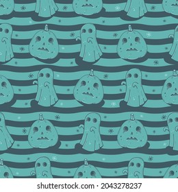 Halloween seamless background with ghost. Cute seamless pattern. Vector illustration