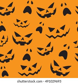 Halloween seamless background with ghost and pumpkin. Vector black pattern