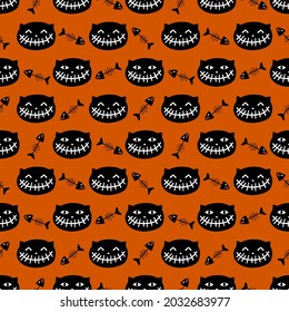 Halloween seamless background. Halloween background. Seamless illustrations. Halloween seamless pattern. cute ghost cat. Vector