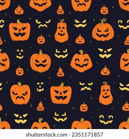 Halloween fondo sin fisuras con caras Jack-o-lantern