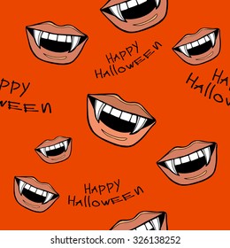 Halloween seamless  background, lips, vampire, kiss