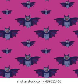 Halloween seamless background. Pink color. Bat cartoon vector pattern.