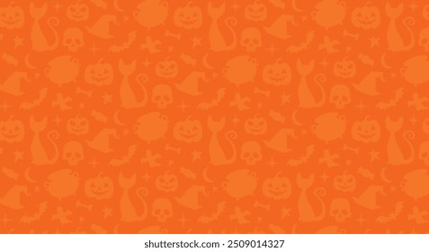 Halloween seamless background with  pumpkin, cats, bats, witch brew, candy. Good for textile fabric design, wrapping paper, website wallpapers, textile, wallpaper and apparel. Vector illustration.