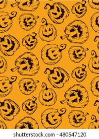 Halloween seamless background with pumpkin. Vector Retro pattern.