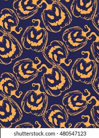 Halloween seamless background with pumpkin. Vector Retro pattern.