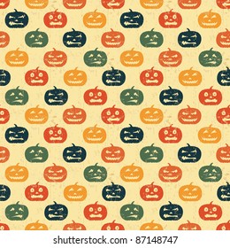 Halloween seamless background with pumpkin. Vector Retro pattern.