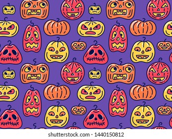 Halloween seamless background with pumpkins different forms. Vector illustration.