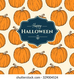 Halloween Seamless Background Pumpkins Sketches Orange Stock Vector ...