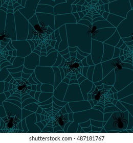 Halloween seamless background with spider and web.

