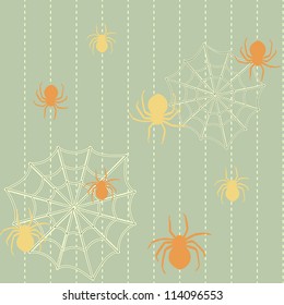 Halloween seamless background with spiders and web