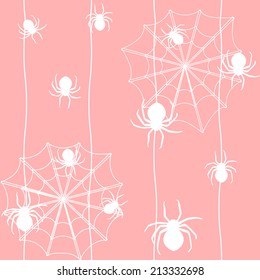 Halloween seamless background with spiders and web