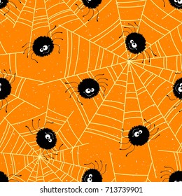 Halloween seamless background with spiders and web. Vector illustration EPS10