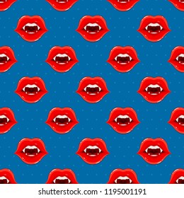 Halloween seamless background with vampire lips, illustration.