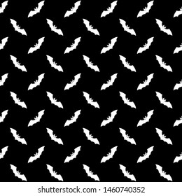 Halloween seamless black pattern. Endless background with white bats